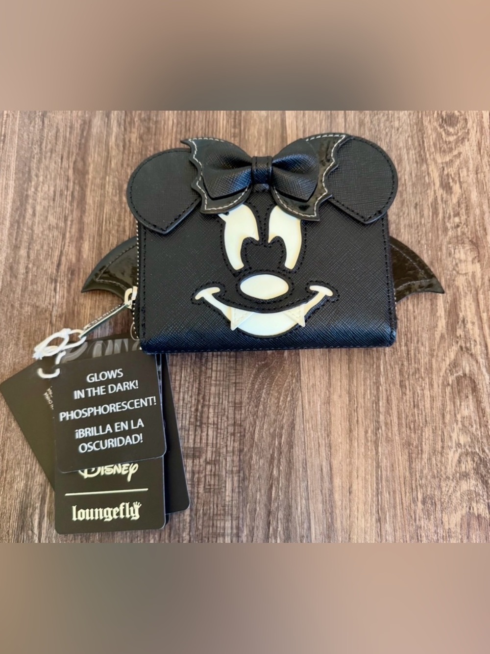 Loungefly Black Minnie Bat Glow-In-The-Dark Mini Wallet